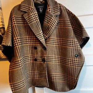 Brown checked ponch/ shawl